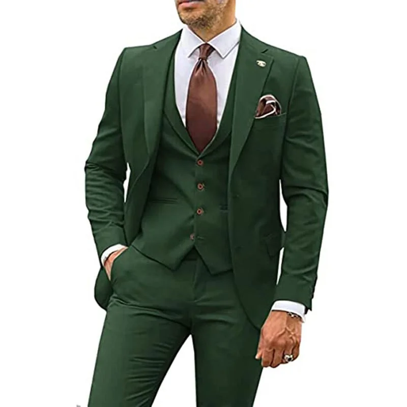 

New Green Male Formal Occasion Men Suit Groom Groomsman Wedding Party Prom Business Tuxedos 3 Piece Set Blazer Vest Pants