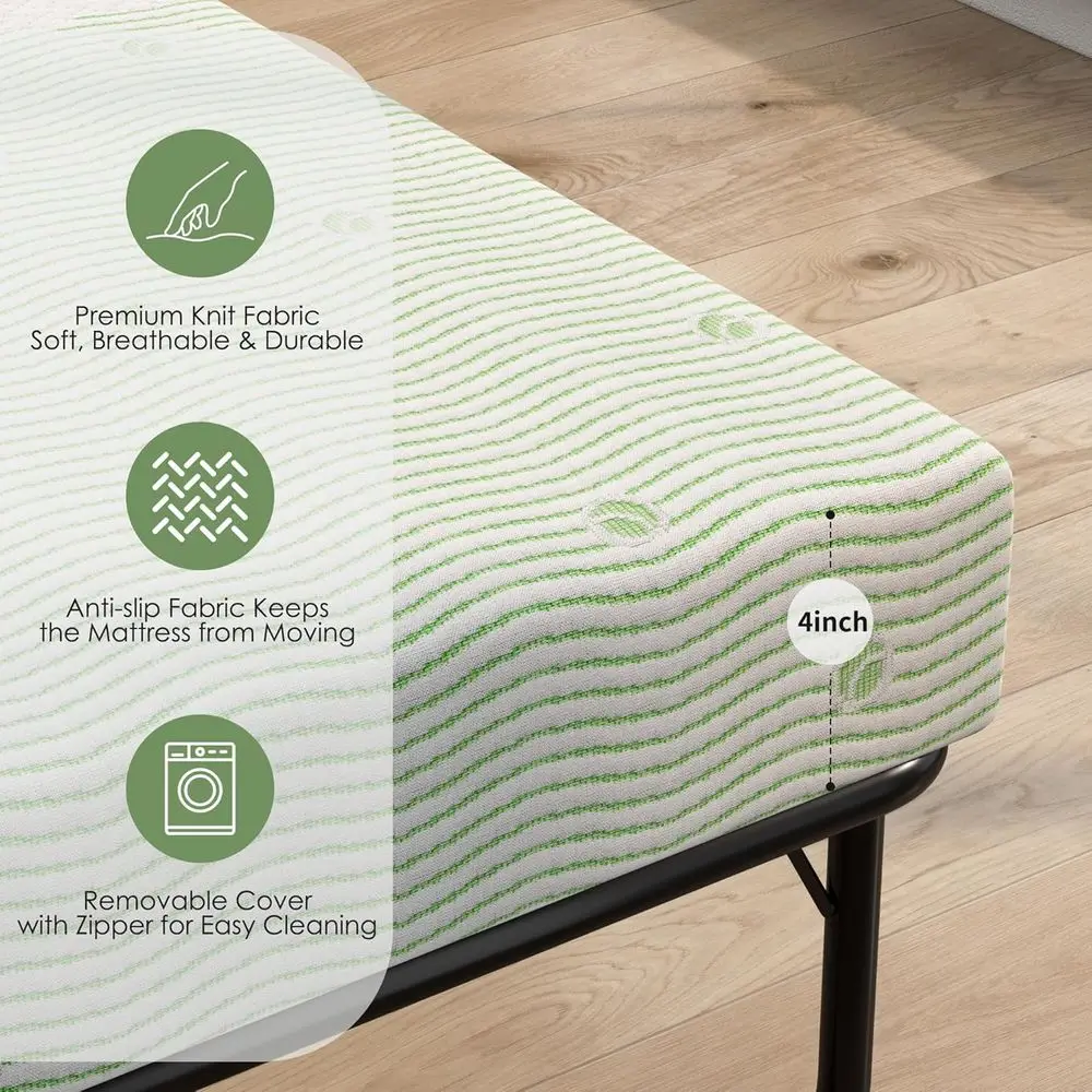 4 Inch Gel Memory Foam Mattress - Queen Size, Mattress Replacement or Sleeper Sofa, Ideal for Guest Rooms, RVs, and Boats, White