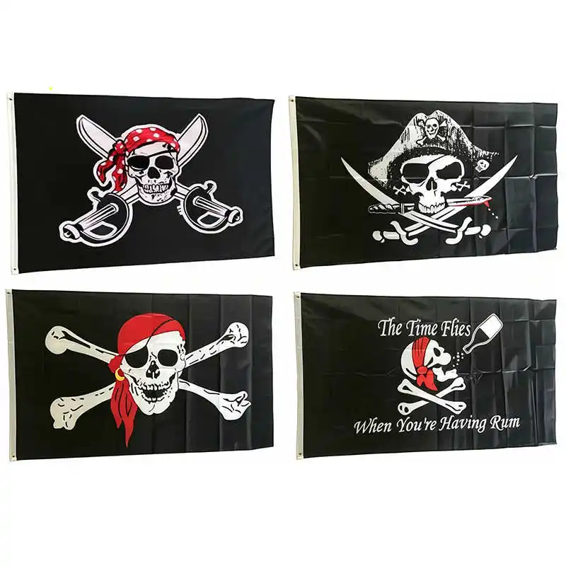 

90x150cm Polyester Pirate Flag Decorative Skull Crossed Bones Jolly Roger Design with Brass Grommet Customizable Blackjack Banne