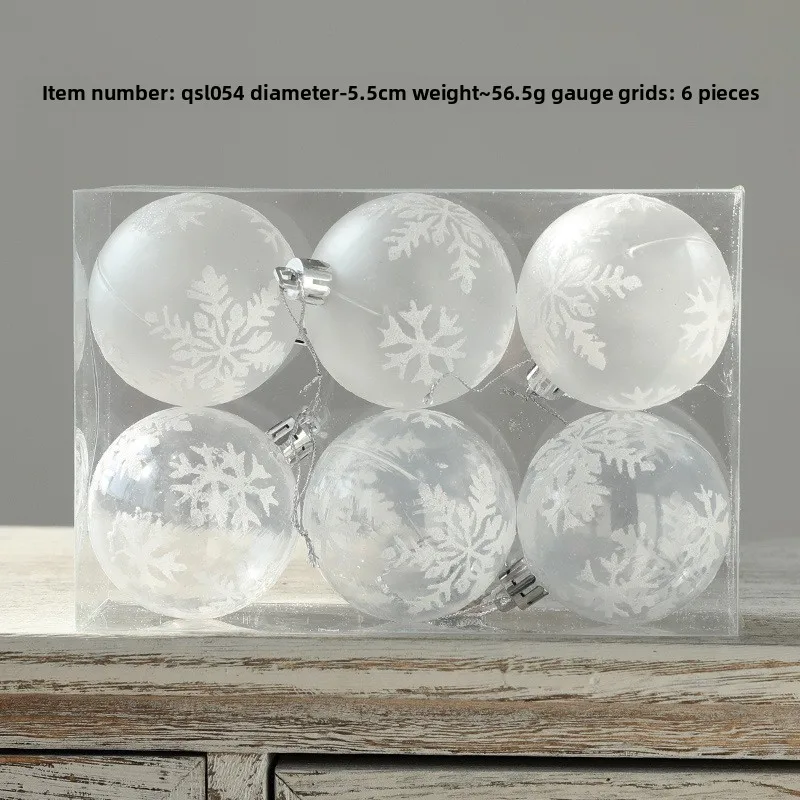 جديد الأبيض ندفة الثلج العملي البلاستيك تنوعا الملونة عيد الميلاد الكرة شجرة عيد الميلاد قلادة الزخرفية 6 صناديق PVC