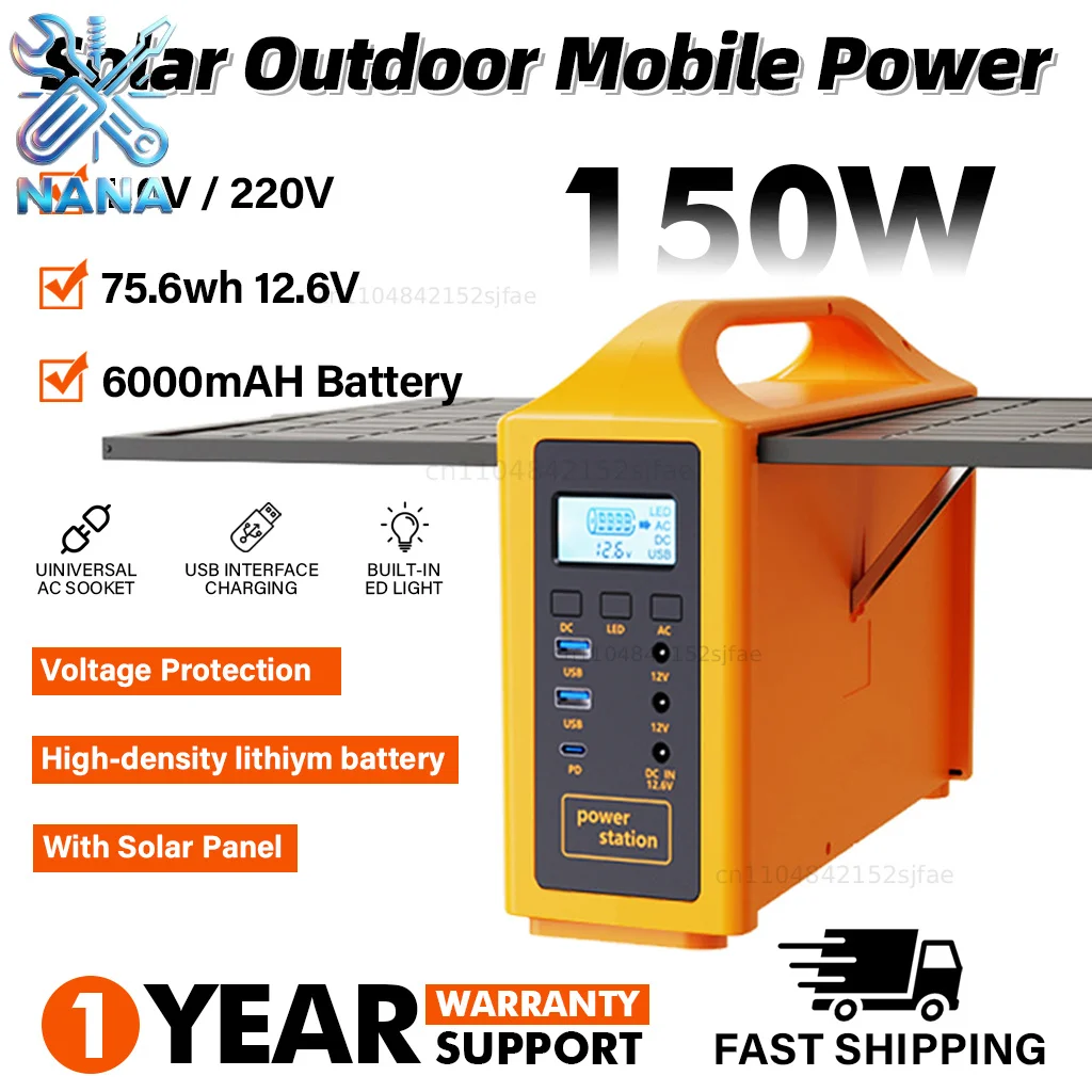 150W Portable Solar Power Station 220V 110V Power Supply Solar Generator Outdoor Backup Power LED With Solar Panel For Camping