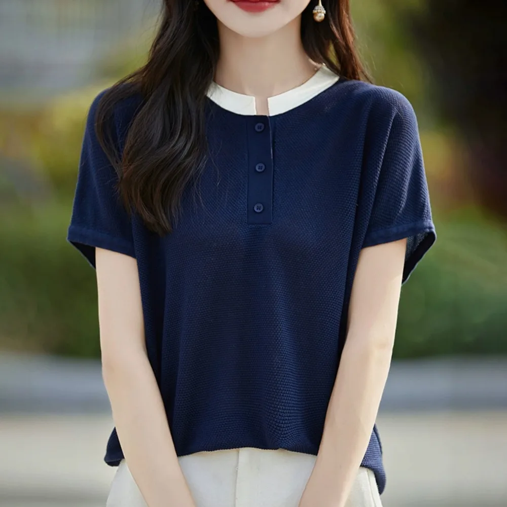 Outlet Store Camiseta feminina ort Sve malha fibra de lyocell sensação legal leve verão top redondo ne comprimento regular