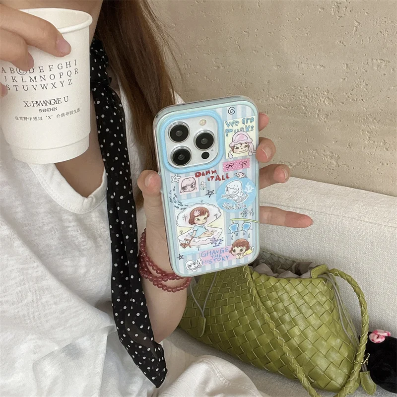 حالة الهاتف | فتاة قذيفة مخططة زرقاء | كارتون مخطط | أفضل هدية لصديق | مناسبة آيفون 11 12 13 14 15 16 17 برو ماكس #2