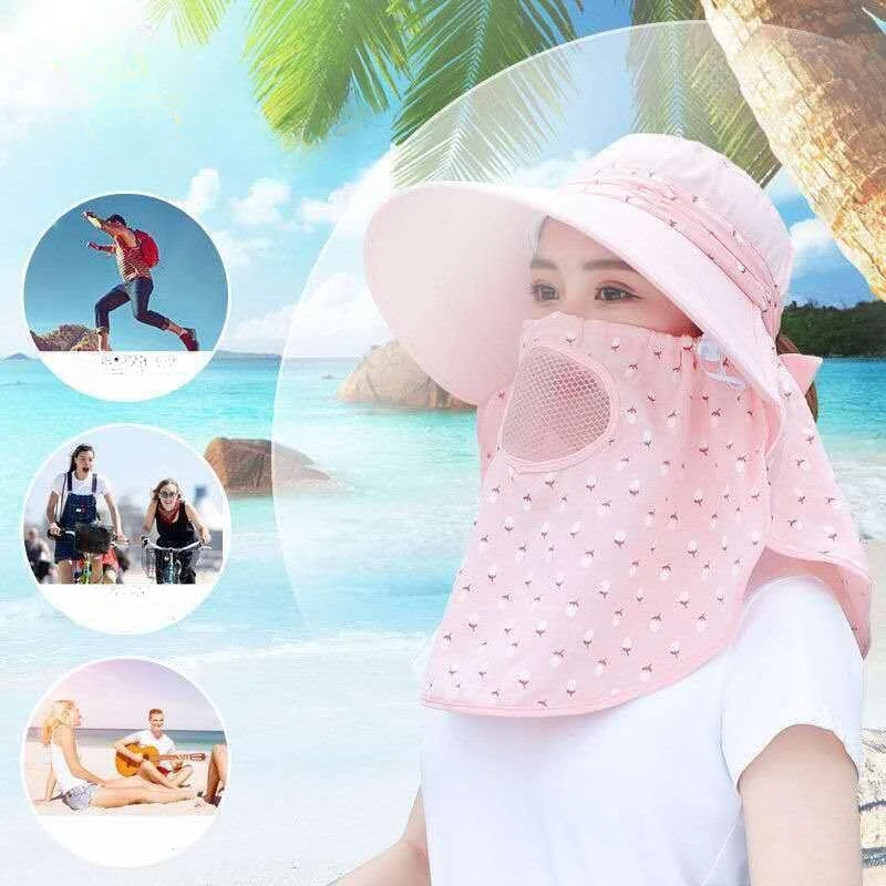 1PC Ladies' Sun Hat, Integrated Mask Hat, Large Brim, Outdoor Fisherman Hat, with Breathable Mesh,suitable for Spring and Summer
