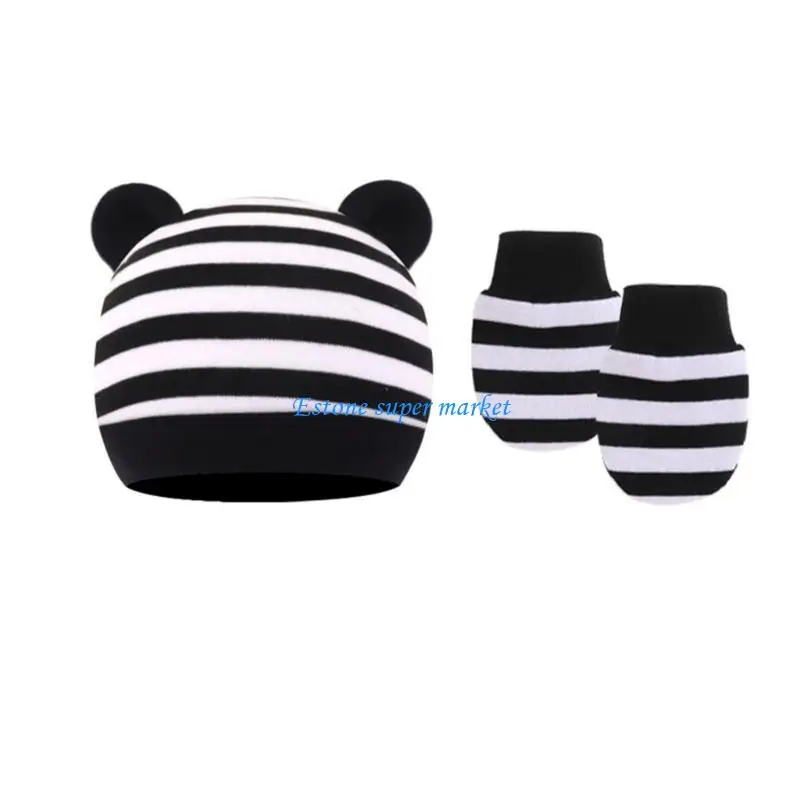 090B Hat and Mittens Set Candy Color Stretchy Infant Warm Hat Gloves 0-1 Years Old