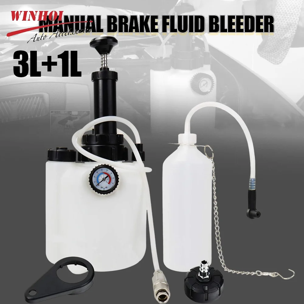 3L Manual Car Brake Bleeder with 1L Waste Oil Bottle Automotive Oil Change Pump Syringe Professional Car Fluid Exchanger Kit