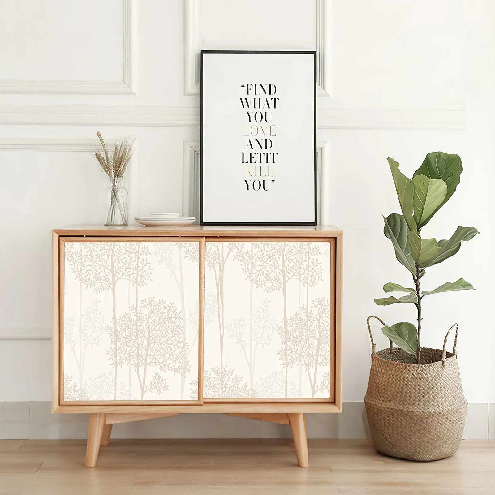 Light Yellow Trees Peel And Stick Wallpaper Waterproof Self Adhesive Warm Wall Contact Paper Retro Cabinet Sticker For Furniture