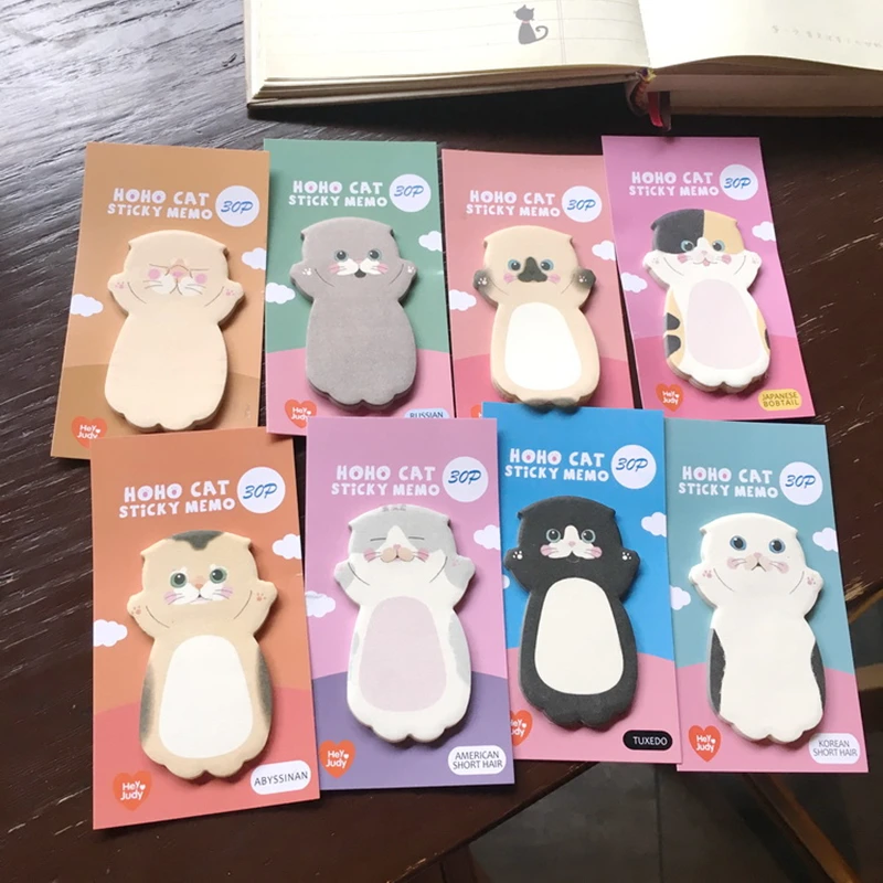 1pcs Cute Cat Memo Pad 30 Sheets Cartoon Exotic Kitties Sticky Notes Planner Diary Stickers Reminder Office School A6044