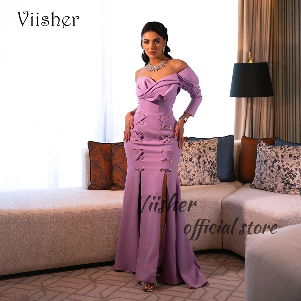 

Lavender Satin Mermaid Evening Dresses One Sleeve Arabian Dubai Prom Party Dress Floor Length Womens Formal Evening Gowns