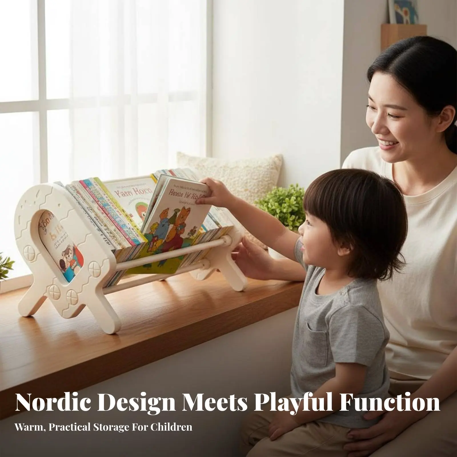 前面が開いた幼児用ブックラック-省スペース子供用多層デスクラック-かわいいデザイン-丸みを帯びた角-子供向け