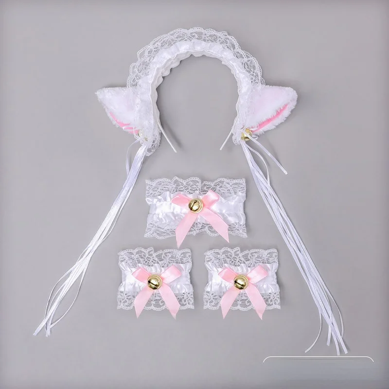 Women Cat Fox Girls Lace Tassels Ear Headband Housekeeper Waitress Maid Dressing Anime Cosplay Costume  Halloween Christmas