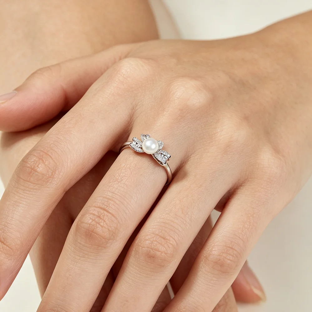 Echter Ring mit natürlichen Süßwasserperlen für Damen, Vintage-Perlenring aus 925er Silber, verstellbar, ideales Geschenk zum Jahrestag, weiß-lila. – Detail 6