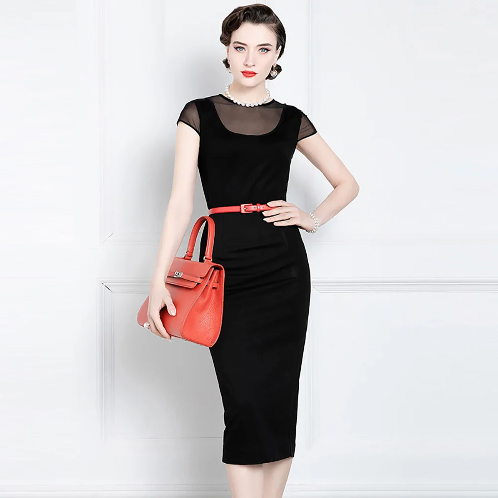 High End Celebrity Dress Women Summer New Temperament Splicing Hepburn Dress Small Black Skirt