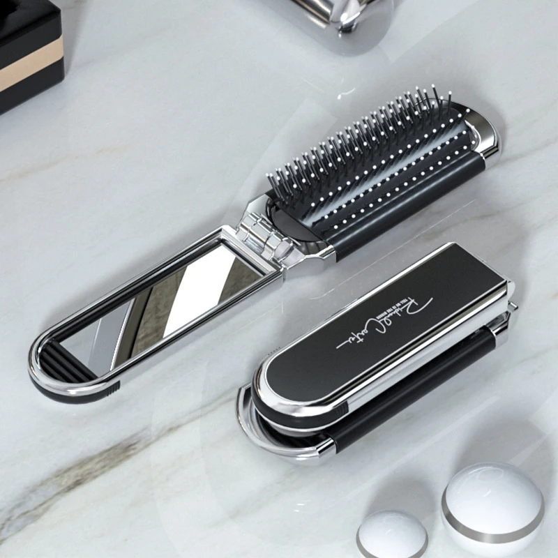 

Mini Hair Brush Folding Massage Comb Head Massage Anti-Static Portable Travel Hair Brush Girl Hair Combs With Mirror