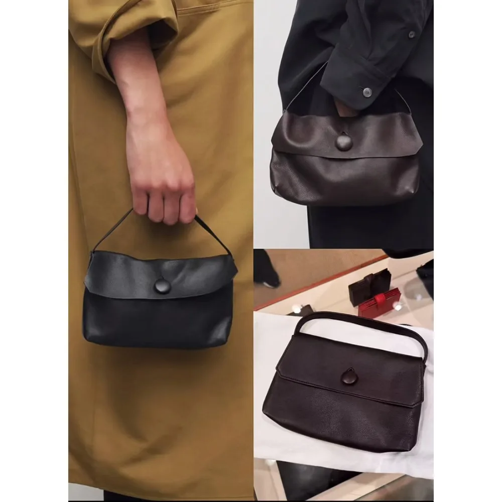 

Niche Design Tire Cowhide Button Small Square Bag Minimalist High-end Hand Carry Mobile Phone Bag Vintage Delicate Convenient