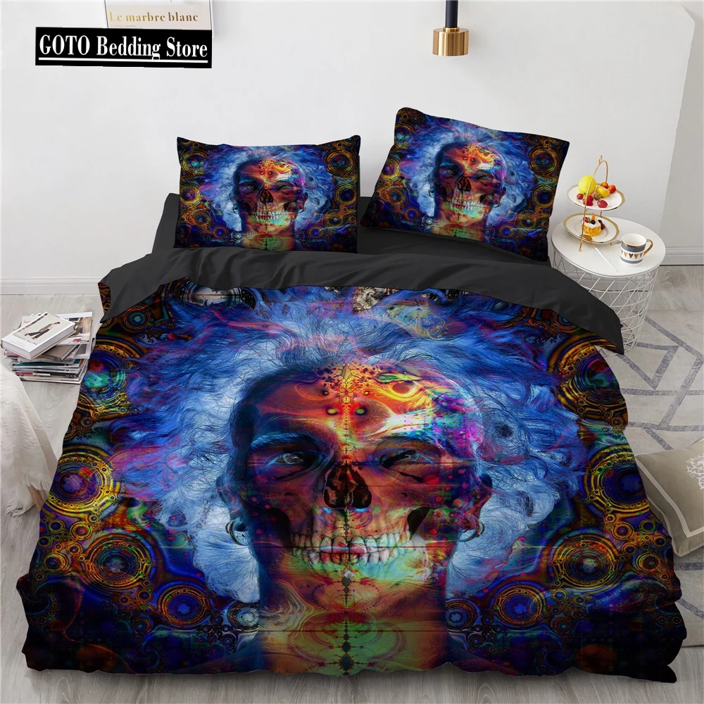 

Die Skull Comforter Cover Set King Size Flame Skulls Duvet Cover for Teen Boys Kid Sugar Skull Gray Black Soft Bedding Set King