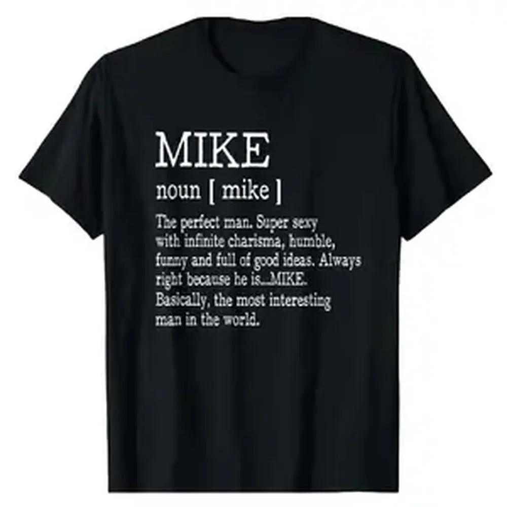 Men's 'Mike Definition' Humor Graphic Tee, Soft Cotton Casual Loose Fit Short-Sleeve Crewneck Top with Digital Print