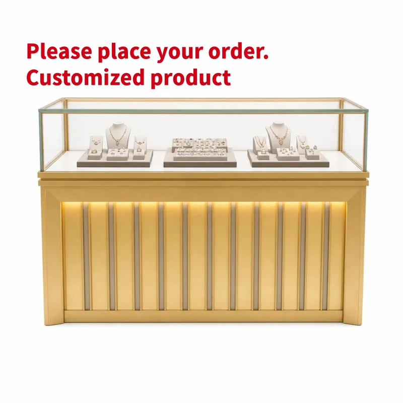 custom.Commercial Jewelry Display Cabinet Wood Metal Glass LED Modern Showcase Jewelry Store Retail Fixture