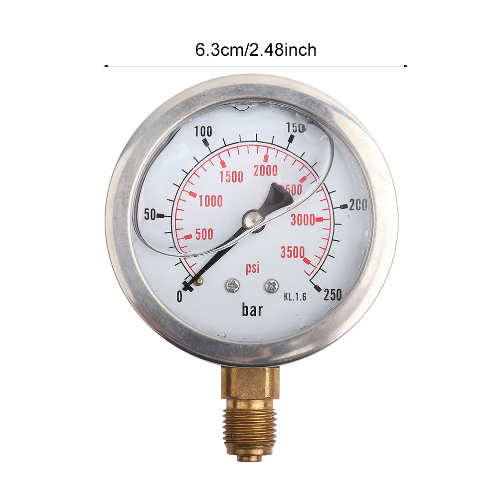 Hydraulic Water Pressure Gauge Hydraulic Pressure Gauge 0-250Bar 0- 3750PSI G1/4 63mm Dial Meter Pressure Measuring Tool