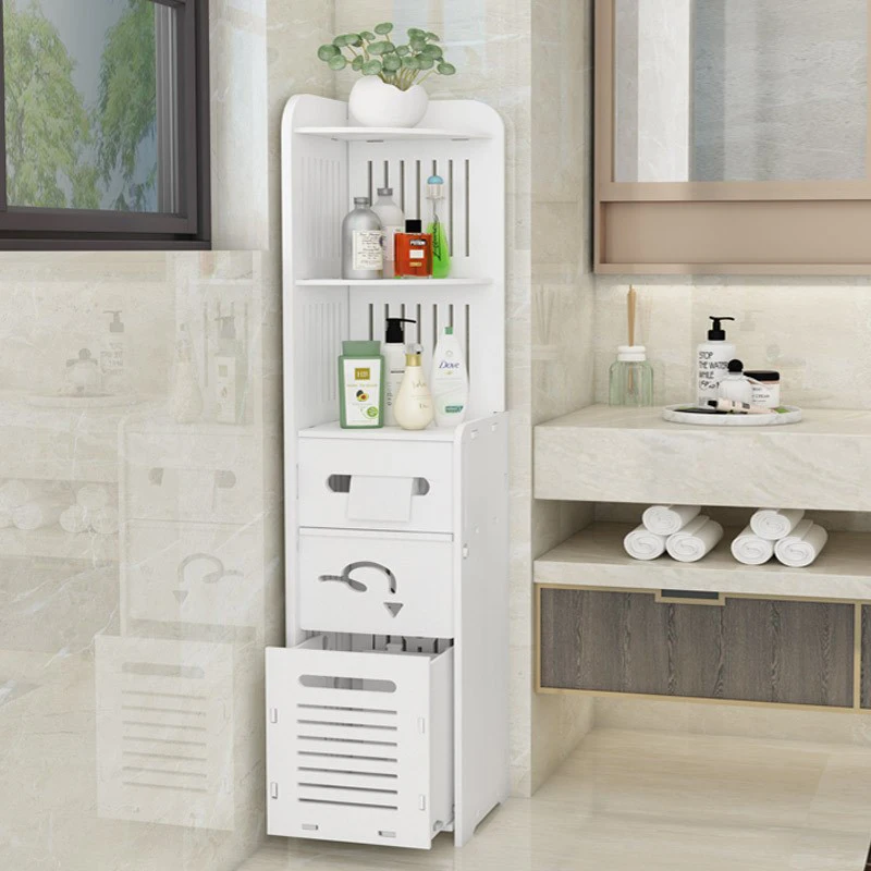 Floor Type Toilet Vanity Side Cabinet Wood Glue Board Waterproof Bathroom Storage Cabinet Multifunctional Tissue Storage Rack