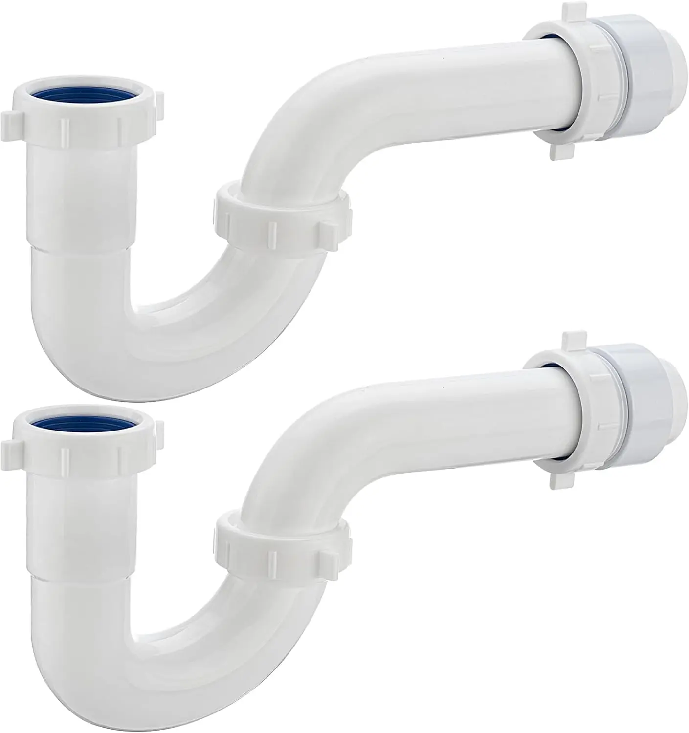 (2 Pack) White 1-1/2 inch P Trap for Bathroom Kitchen Sink Drain Replacement Tubular Plumbing Pipe Assembly KSD-001W(