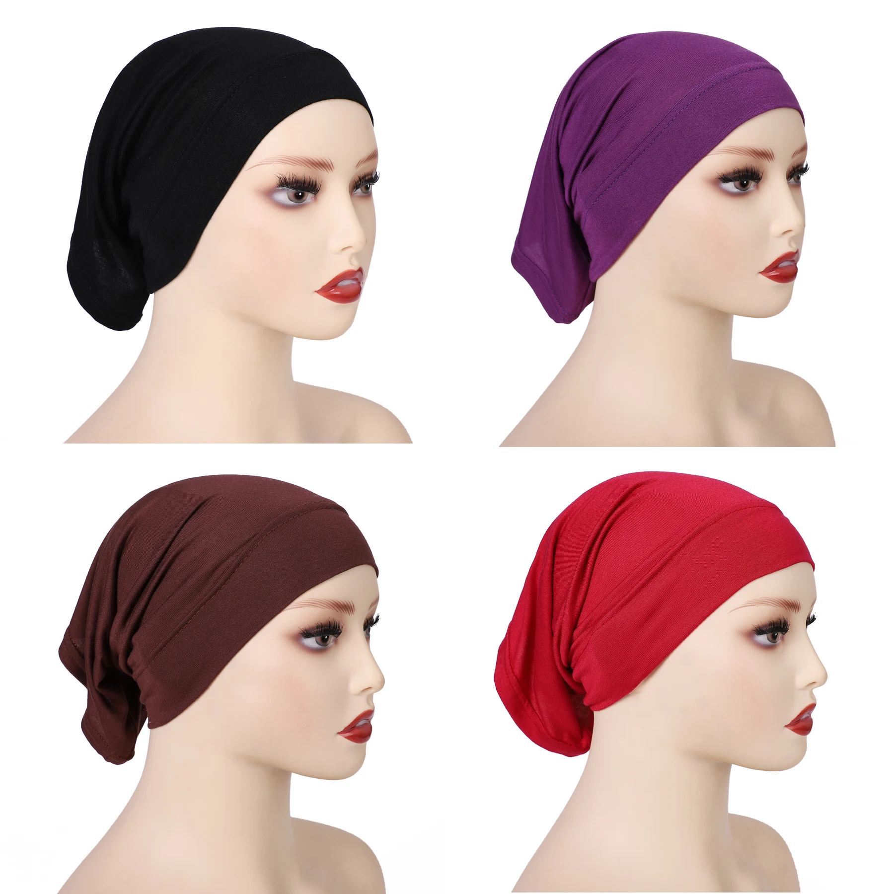 Ensemble de 4 pièces de turban musulman de haute qualité, bonnet tube hijab, élastique, respirant, sous-écharpe