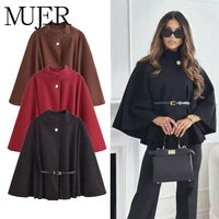 MUJER, Poncho con cinturón, capas negras para mujer, abrigos de invierno para mujer, capa con manga de murciélago 2025, abrigos para mujer, chaqueta tipo capa a la moda para mujer