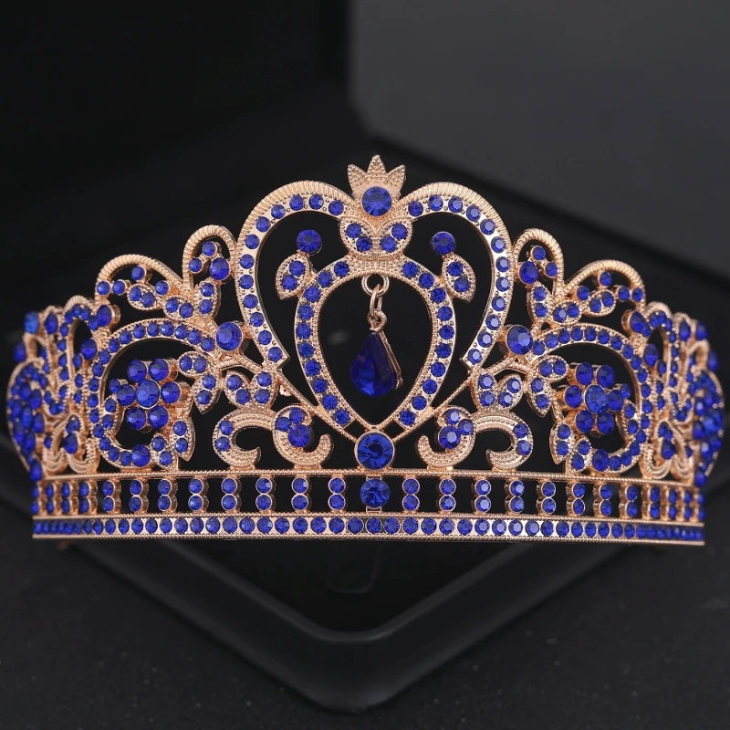 女性のための青いラインストーンティアラと王冠,プリンセスクリスタルティアラ,ウェディングアクセサリー,ジュエリーギフト