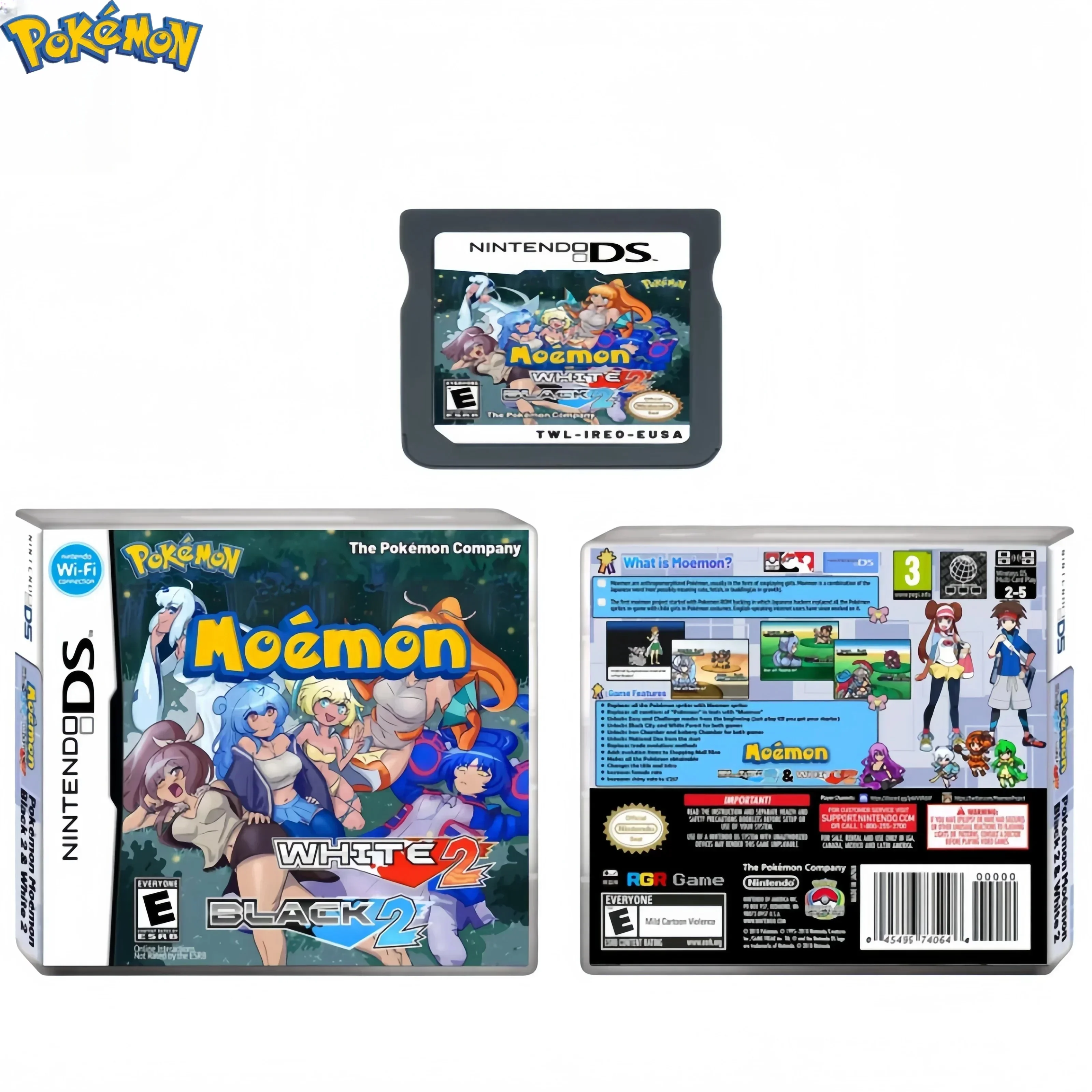 Pokemon Nds Moemon Black 2&White 2 Us Version English Video Game Console Card Easy And Challenge Mode Unlocked National Dex Gift