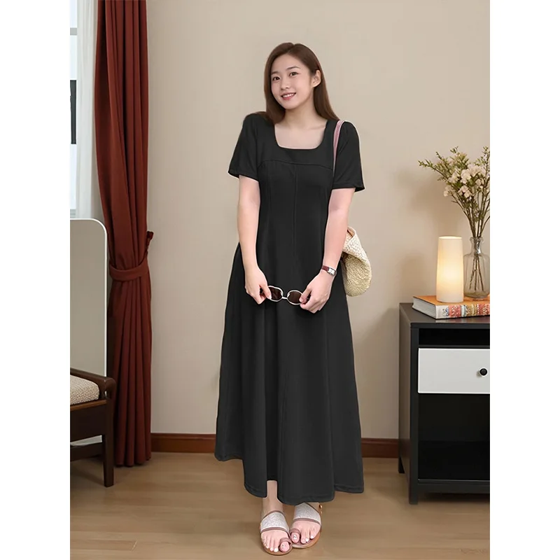 

Plus size, Hepburn style dress, summer new women's A-line waist slimming long dress 3533