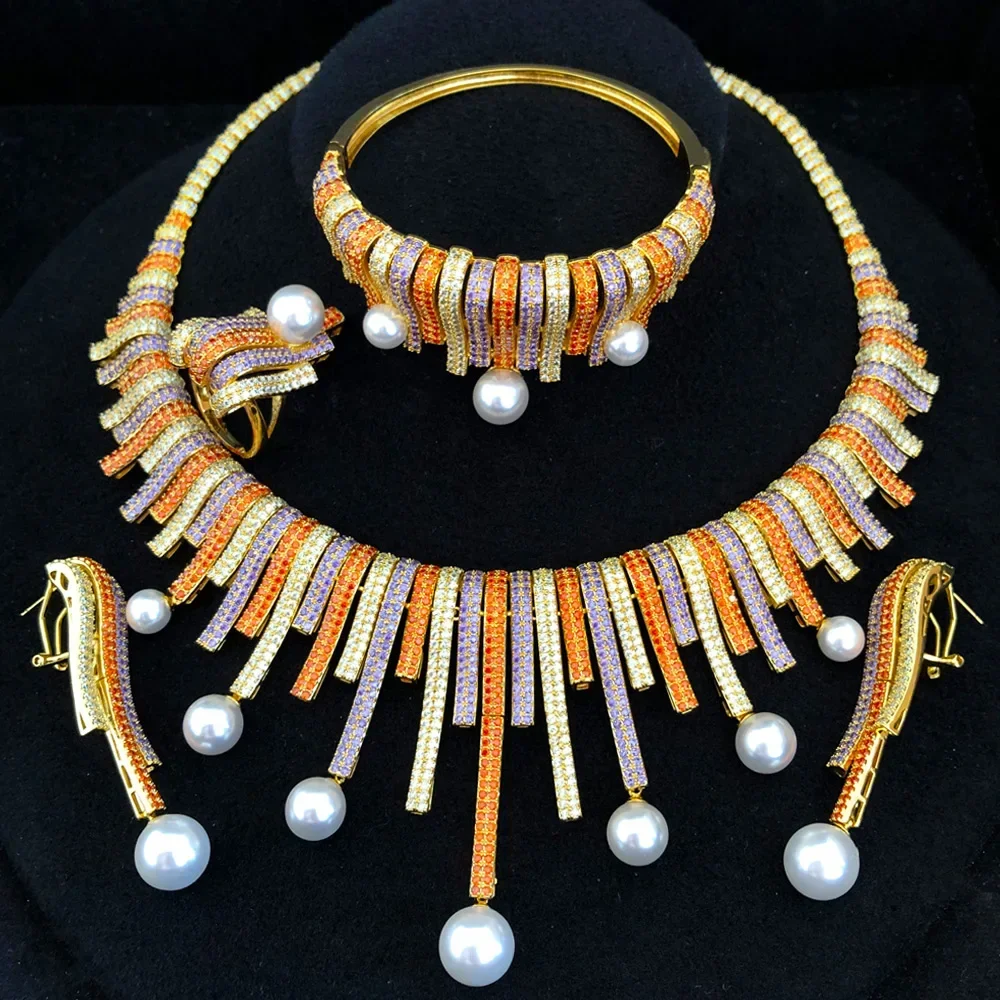 

New Bold 4PCS African Jewelry Sets For Women Wedding Party Zirconia Indian Dubai Bridal Charms Accessory