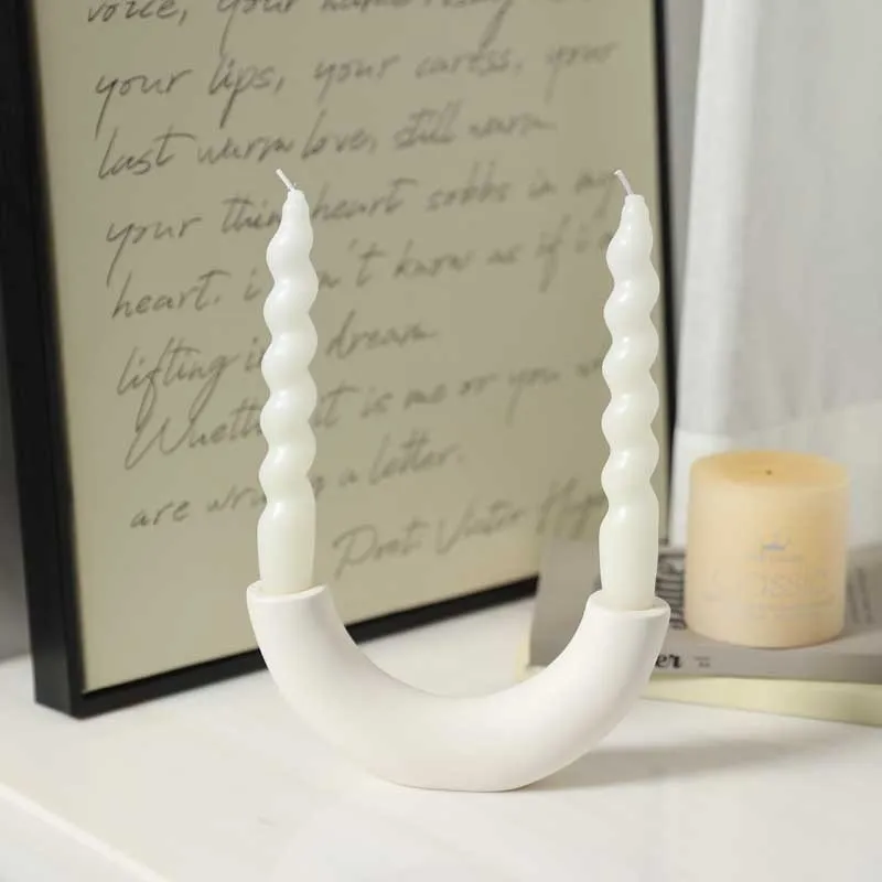Creative White Ceramic Candle Holder Geometric Semicircle Ceramic Handicraft Home Decor Accessories Desktop Storage Decoration