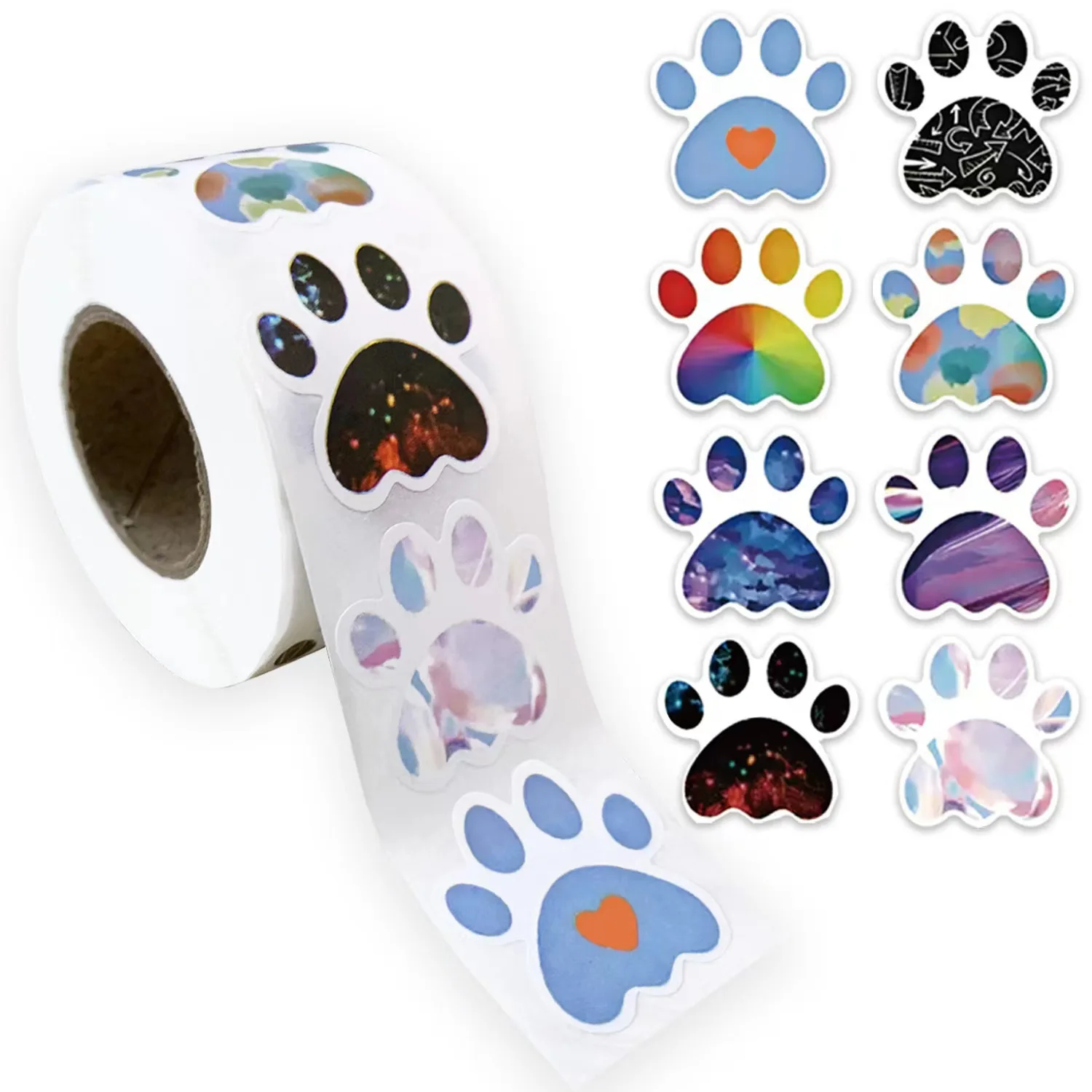 500Pcs /1 Rolls 2.5cm/1inch Pet Stickers Self-adhesive Dog Claw Animals Sticker Decoration Gift Box Sticker Label Stationery