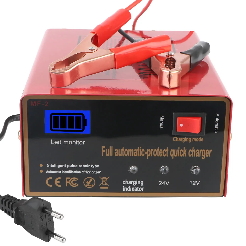 12V/24V EU/US Plug Automotive Battery Charger Motorcycle Battery Charger For SUV Truck Boat Motorcycle LED Screen