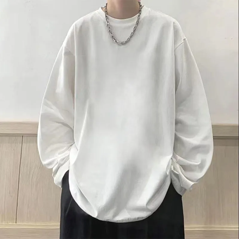 T-shirt a maniche lunghe ampia e comoda con cappotto inferiore Felpa con cappuccio girocollo alla moda di marca alla moda in stile Hong Kong