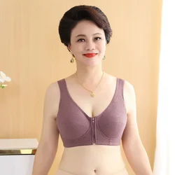 Soft Cotton Cup Front Zipper Bras Middle-aged and Elderly Underwear Women's Bra Without Steel Rim Vest Women's Wireless Bra