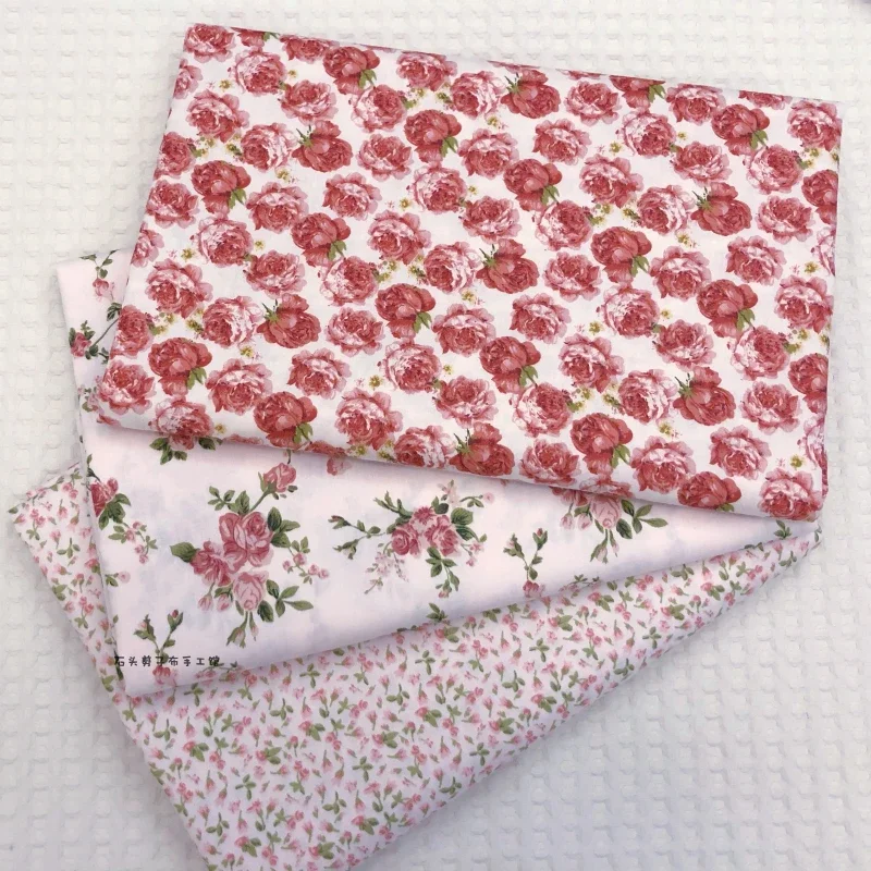 160x50cm Small Rose Cotton Twill Printed Fabric, for Pajamas Bedding Hand-Made Curtain Surface sewing cloth