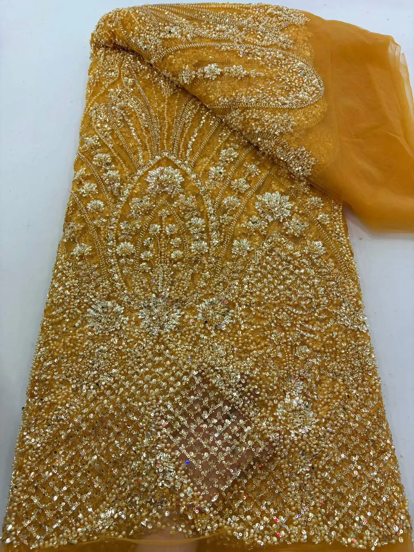 

Luxury African Lace Fabric Elegant Sequins Beaded Embroidery Nigerian 2026 High Quality French Tulle Lace Fabric For Bridal Sew