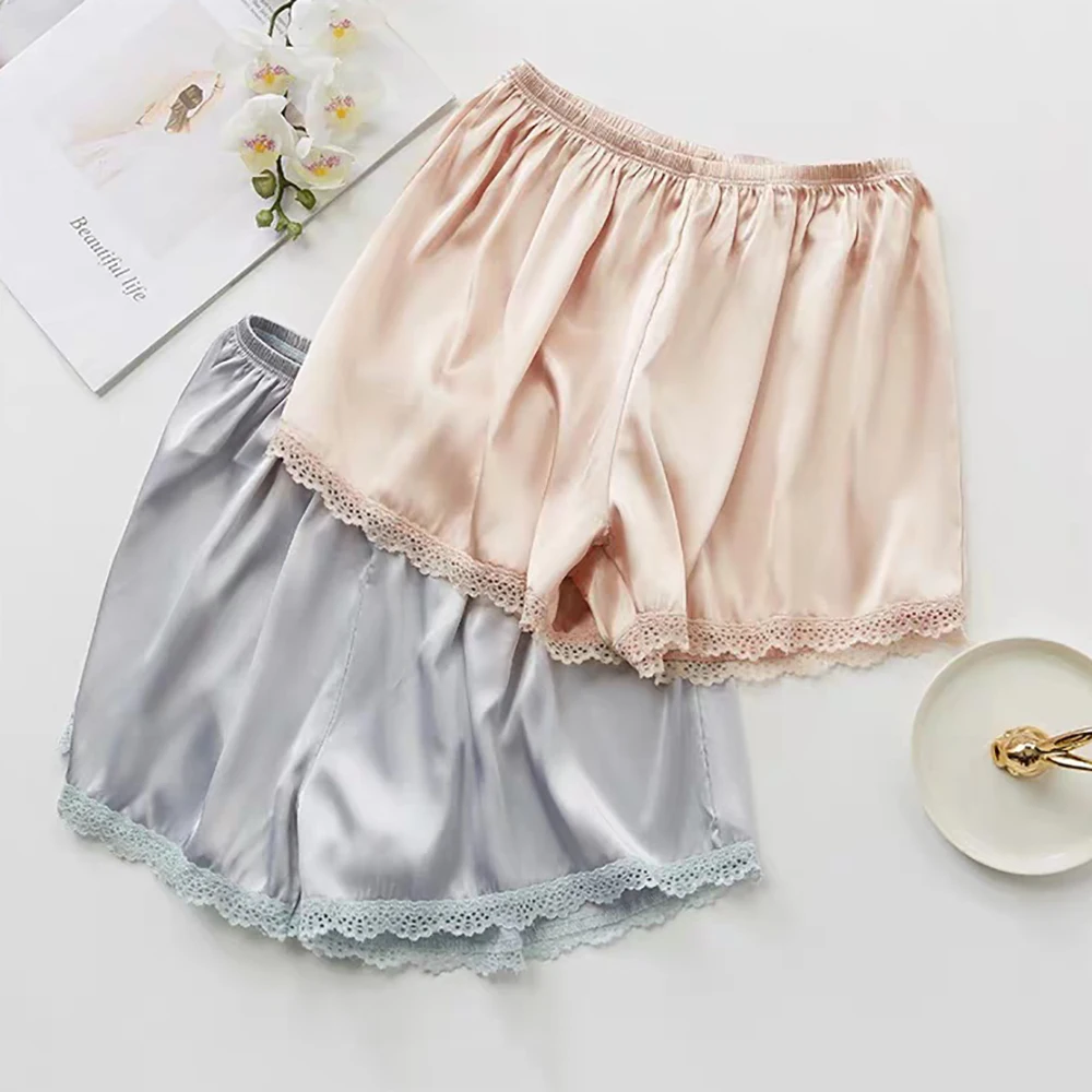 Dünne Licht-Proof Satin Frauen Für Kleid Frühling Elastische Taille Boxer Höschen Spitze frauen Reithose Sicherheit Shorts Hosen