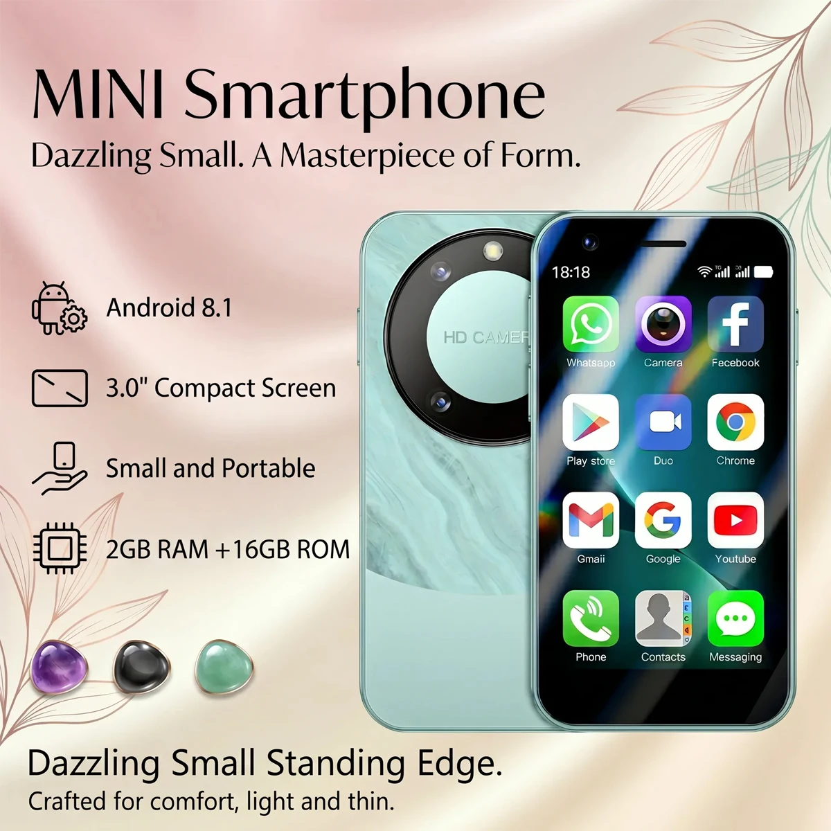 3.0-inch smartphone, 3G network, 2GB RAM + 16GB storage, with Play Store, WiFi 2000mAh , ultra-small size, Type-C port
