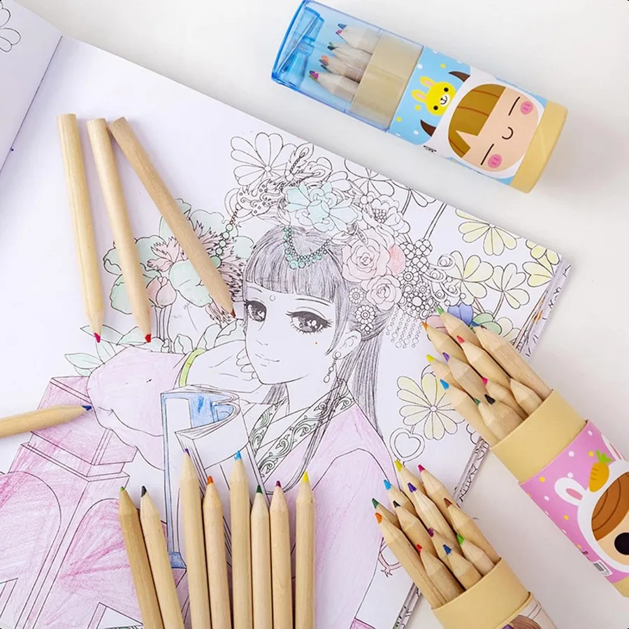 20 paquetes de mini lápices de colores con sacapuntas en tubo, lápices de dibujos animados de arte de dibujo portátiles para adultos de 3 años y más, escritura