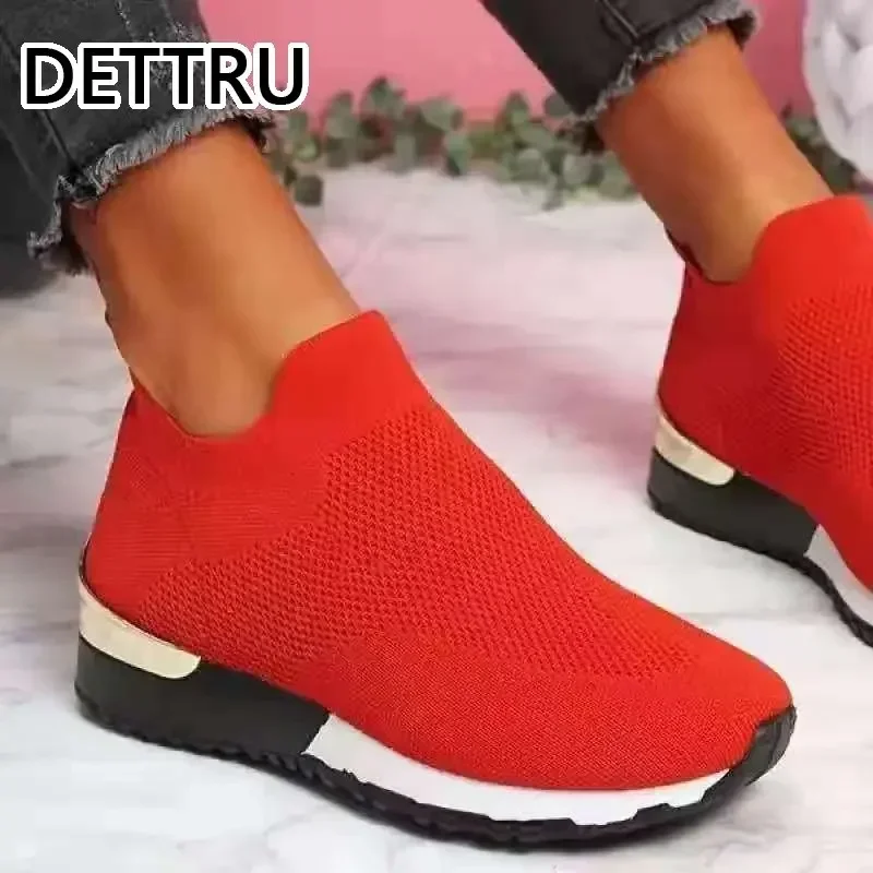 DETTRU Zapatillas Mujer 2022 Trendy Mesh Platform Sneakers Socks Shoes Tenis Feminino Breathable Casual Sports Shoes Women Flats