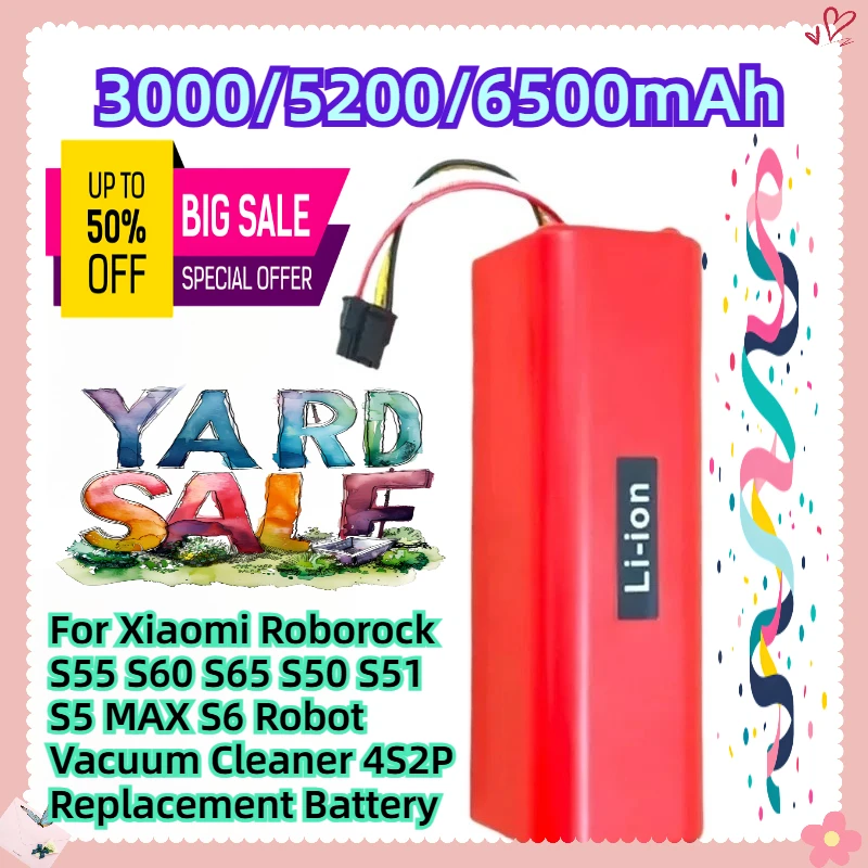 

For Xiaomi Roborock S55 S60 S65 S50 S51 S5 MAX S6 Robot Vacuum Cleaner 4S2P Replacement Battery
