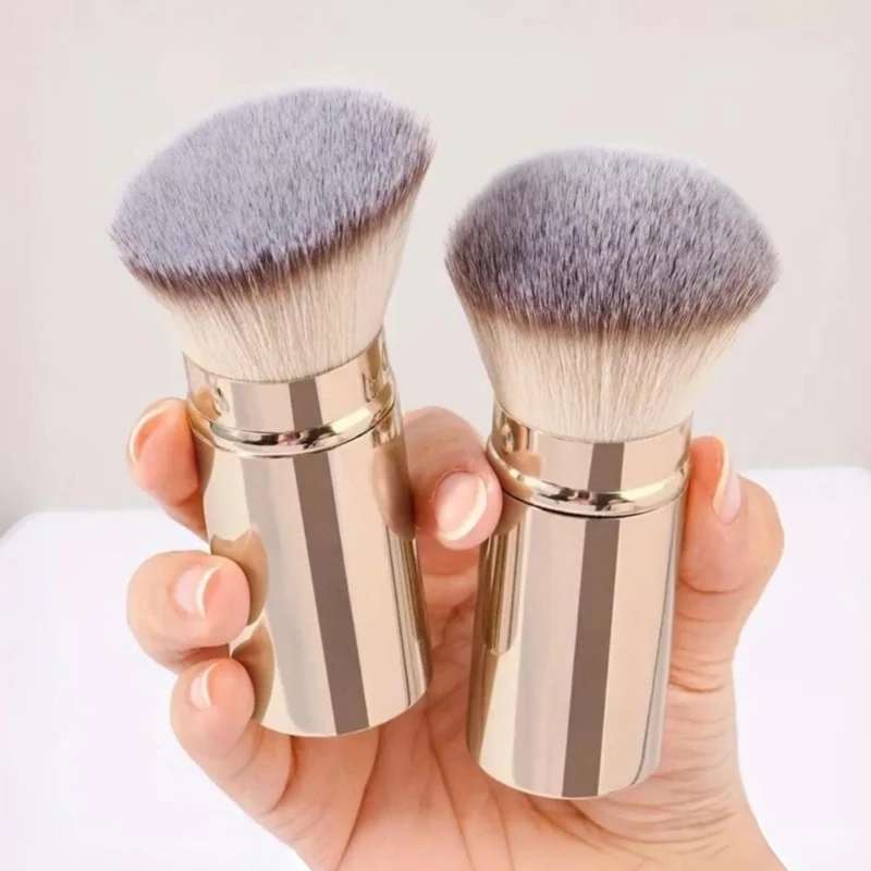 2 Stuks Draagbare Foundation Make-Up Borstel Met Deksel Intrekbare Ronde Kop Schuine Borstels Gezicht Concealer Blush Borstel Makeup Tools