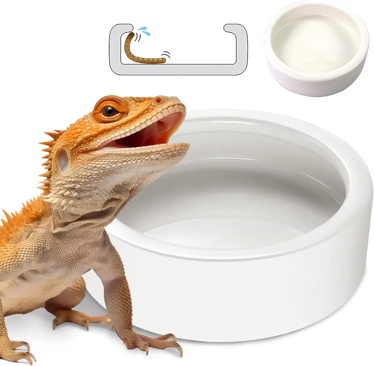 Ceramic Reptile Food Bowl Anti-Escape Feeder Dish and Watering Bowl for Hermit Crab Leopard Gecko Chameleon Corn Snake Turtle