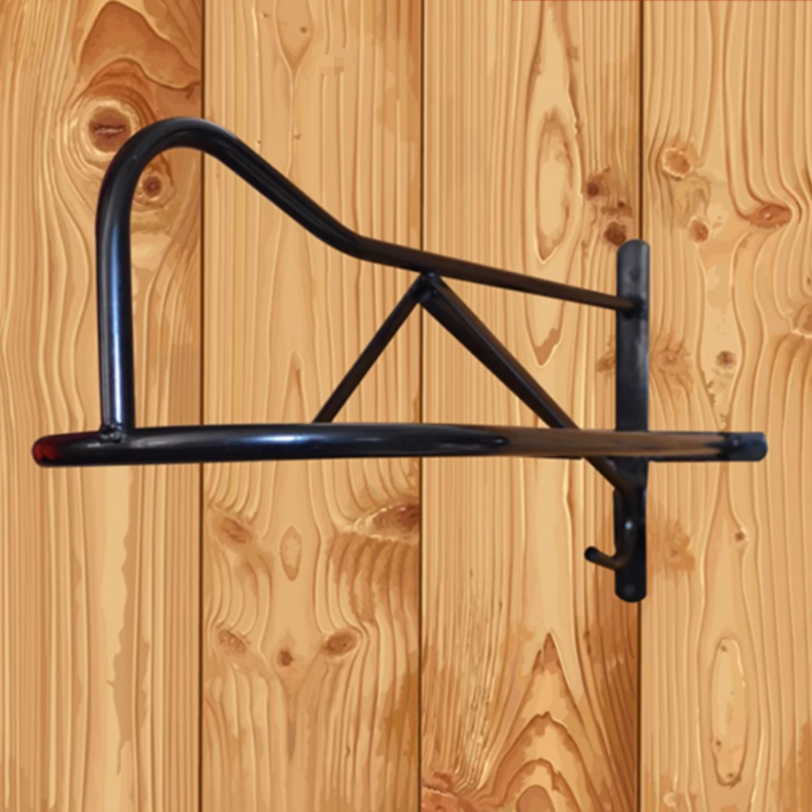 Wall-Mounted Saddle Rack Curved Support Black Metal Saddle Rack Triangular Brace Horizontal Bar