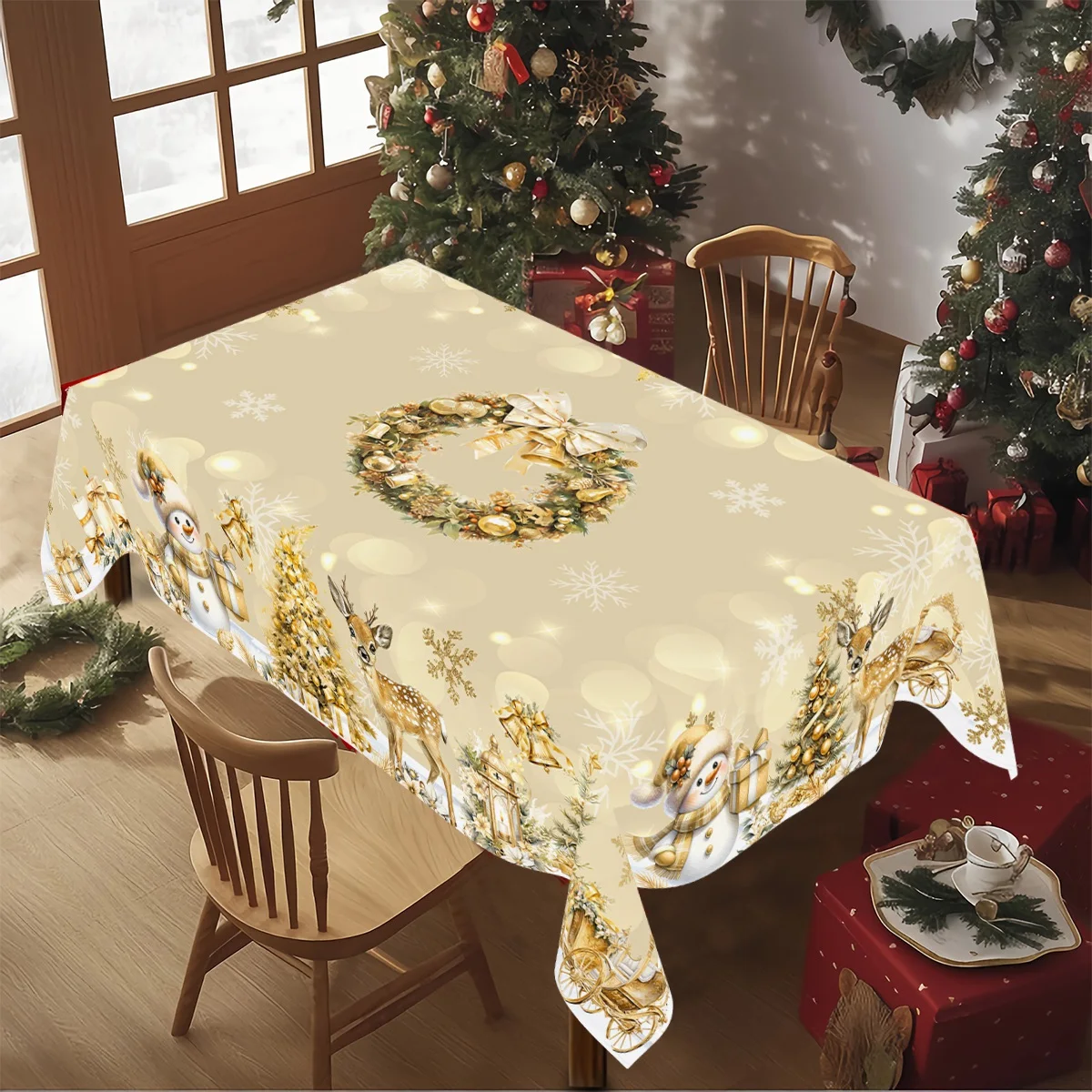 الذهب الأبيض عيد الميلاد مفرش المائدة ثلج غطاء الطاولة عيد ميلاد سعيد زينة للمنزل 2025 نافيداد نويل هدية السنة الجديدة 2026