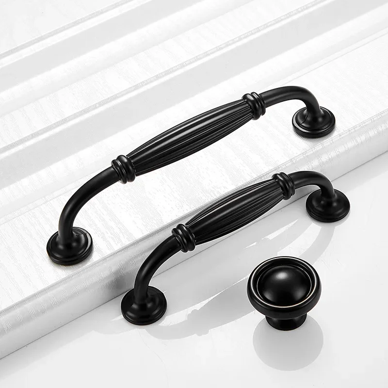 Black Handle American Modern Simple Zinc Alloy Wardrobe Cabinet Door Single Hole Pulls Matte Black Shower Room Handles Furniture