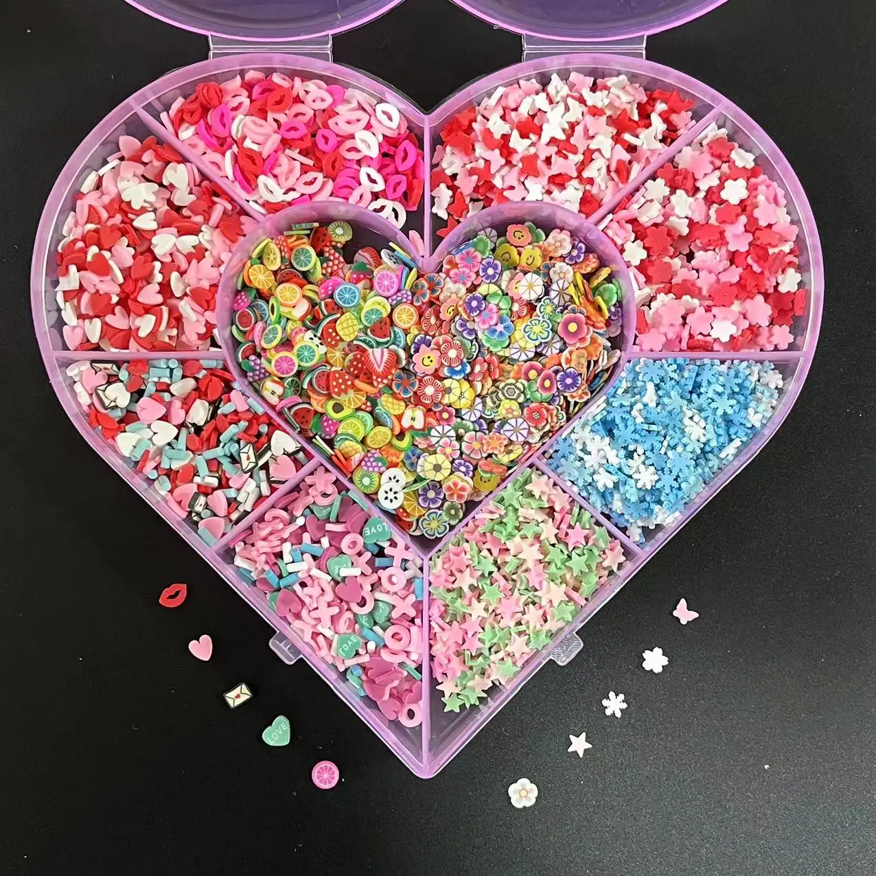 2500Pcs Y2k Valentine Day Mix Mouth Heart Love XO Bow Star Soft Ceramic Clay Craft Slice Nail Art Accessories Decoration Charms