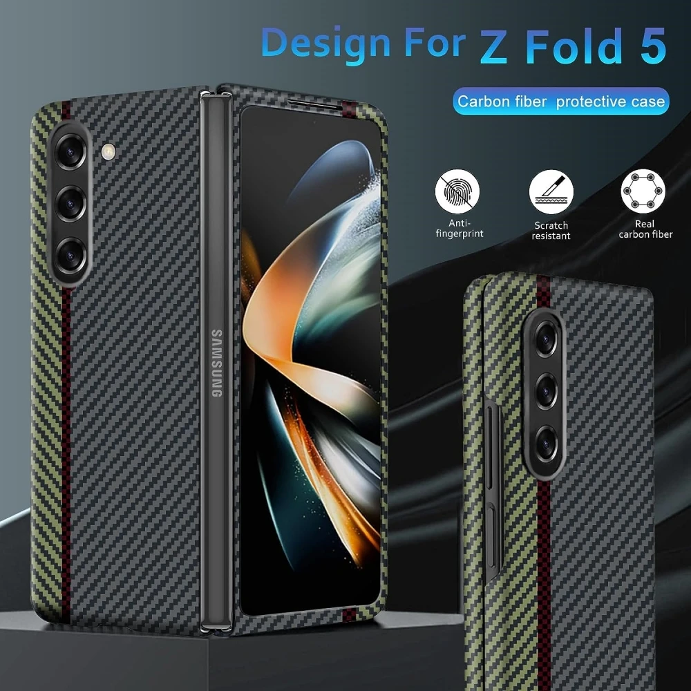 Aramid Fiber Case for Samsung Galaxy Z Fold 5,Carbon Fiber Texture, Super Slim Protective Cover, Soft Touch Sturdy Durable Case